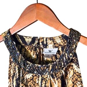 Worthington Snake Print Halter-type Top Beaded High Gathered Neckline Women's M